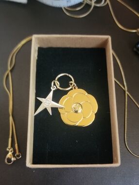 Chanel Camellia Flower and Star Pendant Charm W/free Unbranded Necklace